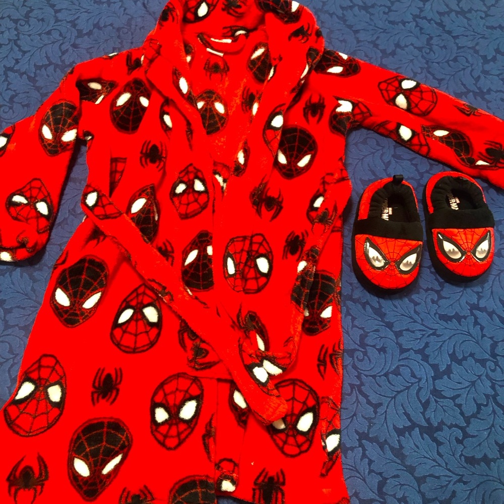 Spider-Man Robe & Slippers little boys Sz 4/5